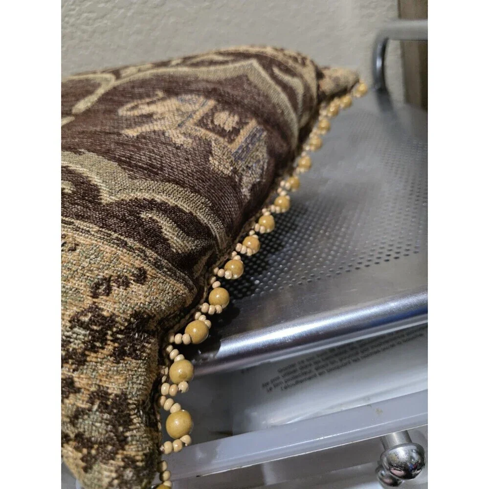 Pier One Tan Brown Elephant Decorative Pillow Beaded Sides 17